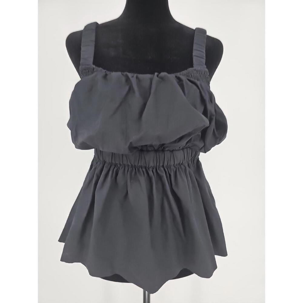 Cleobella Desi Organic Cotton Top Medium Black Peplum Ruffle Smocked Tank‎